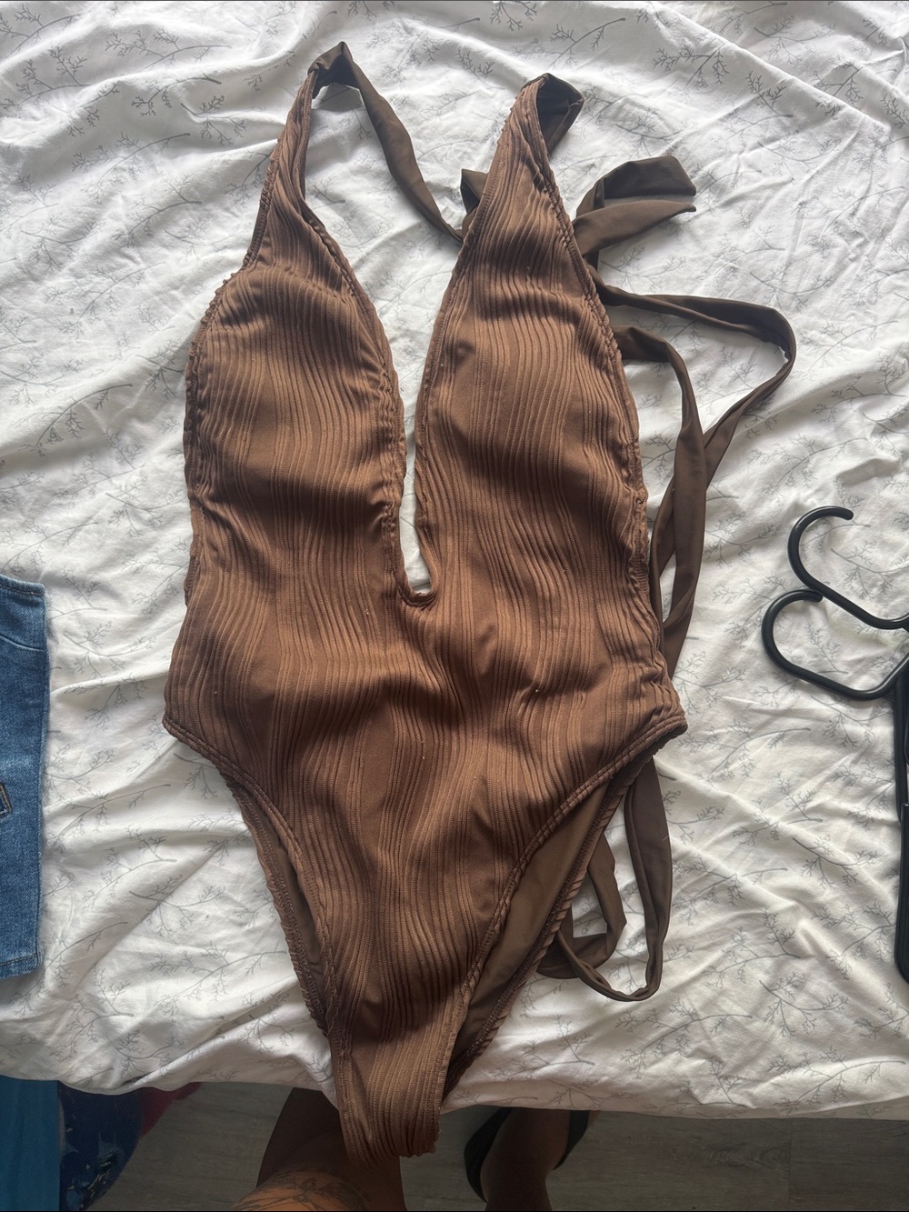 Amazon Brown Ribbed One-Piece Swimsuit